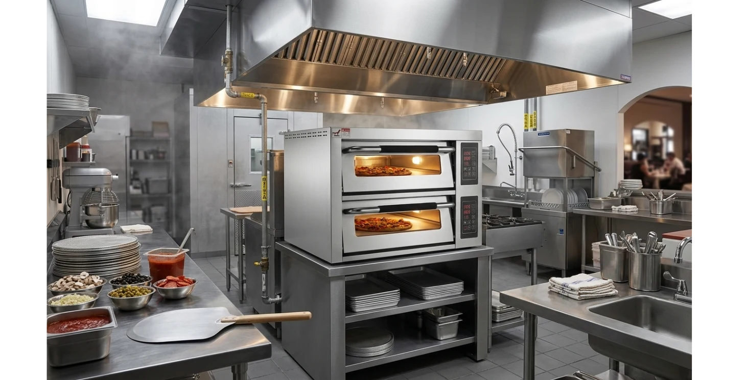 Four à pizza double chambre professionnel — vue de face